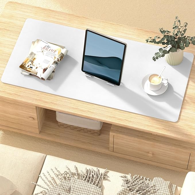 Leather Desk Pad Protector, Mouse Pad, Non - Slip Computer Mat for Desk, PU Leather Office Desk Mat for Home & Office, Waterproof Laptop Desk Blotter Pad for Keyboard and Mouse, White (15.7''X31.5'') | Desk Pads Blotters - TrueDesk