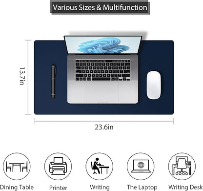 Leather Desk Pad Protector, Mouse Pad, Non - Slip Computer Mat for Desk, PU Leather Office Desk Mat for Home & Office, Waterproof Laptop Desk Blotter Pad for Keyboard and Mouse, Navy (13.7''X23.6'') | Desk Pads Blotters - TrueDesk