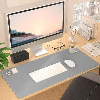 Leather Desk Pad Protector, Mouse Pad, Non - Slip Computer Mat for Desk, PU Leather Office Desk Mat for Home & Office, Waterproof Laptop Desk Blotter Pad for Keyboard and Mouse, Grey (13.7''X23.6'') | Desk Pads Blotters - TrueDesk