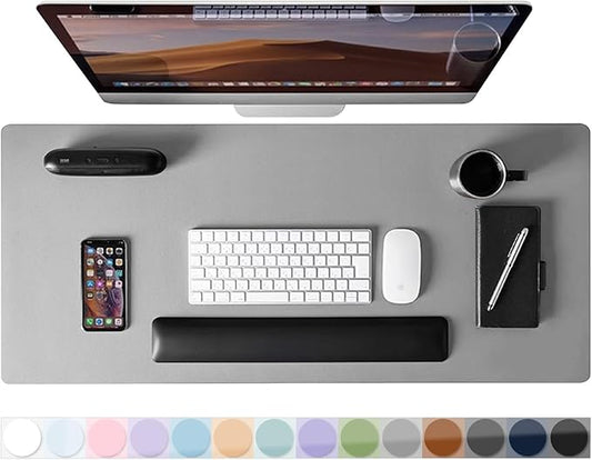 Leather Desk Pad Protector, Mouse Pad, Non - Slip Computer Mat for Desk, PU Leather Office Desk Mat for Home & Office, Waterproof Laptop Desk Blotter Pad for Keyboard and Mouse, Grey (13.7''X23.6'') | Desk Pads Blotters - TrueDesk