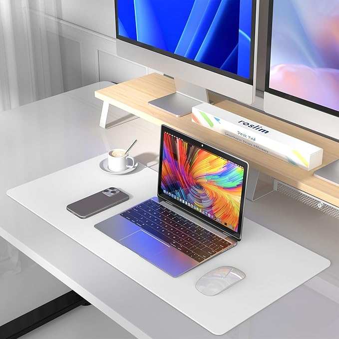 Leather Desk Pad Protector, Mouse Pad, Non - Slip Computer Mat for Desk, PU Leather Office Desk Mat for Home & Office, Waterproof Laptop Desk Blotter Pad for Keyboard and Mouse, White (15.7''X31.5'') | Desk Pads Blotters - TrueDesk
