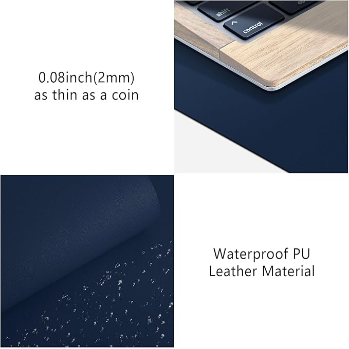 Leather Desk Pad Protector, Mouse Pad, Non - Slip Computer Mat for Desk, PU Leather Office Desk Mat for Home & Office, Waterproof Laptop Desk Blotter Pad for Keyboard and Mouse, Navy (13.7''X23.6'') | Desk Pads Blotters - TrueDesk