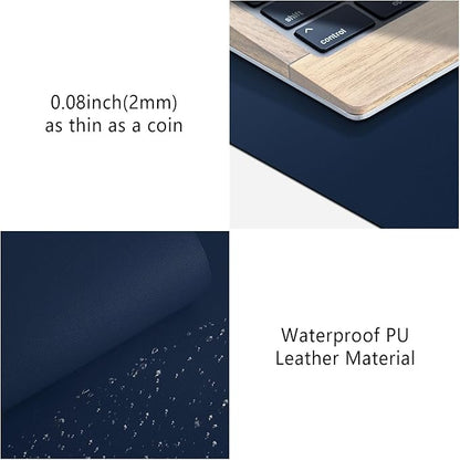 Leather Desk Pad Protector, Mouse Pad, Non - Slip Computer Mat for Desk, PU Leather Office Desk Mat for Home & Office, Waterproof Laptop Desk Blotter Pad for Keyboard and Mouse, Navy (13.7''X23.6'') | Desk Pads Blotters - TrueDesk