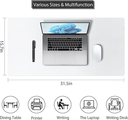 Leather Desk Pad Protector, Mouse Pad, Non - Slip Computer Mat for Desk, PU Leather Office Desk Mat for Home & Office, Waterproof Laptop Desk Blotter Pad for Keyboard and Mouse, White (15.7''X31.5'') | Desk Pads Blotters - TrueDesk