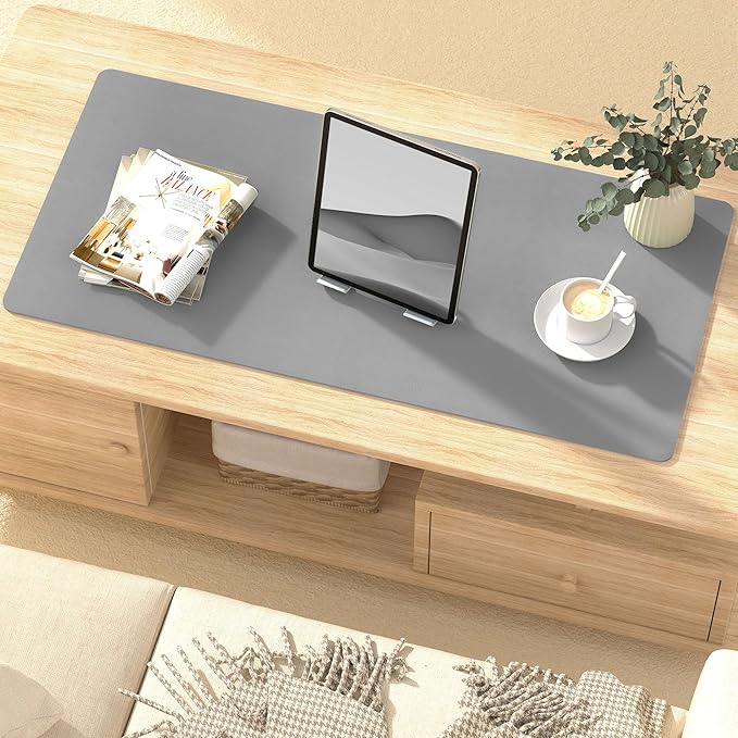 Leather Desk Pad Protector, Mouse Pad, Non - Slip Computer Mat for Desk, PU Leather Office Desk Mat for Home & Office, Waterproof Laptop Desk Blotter Pad for Keyboard and Mouse, Grey (13.7''X23.6'') | Desk Pads Blotters - TrueDesk