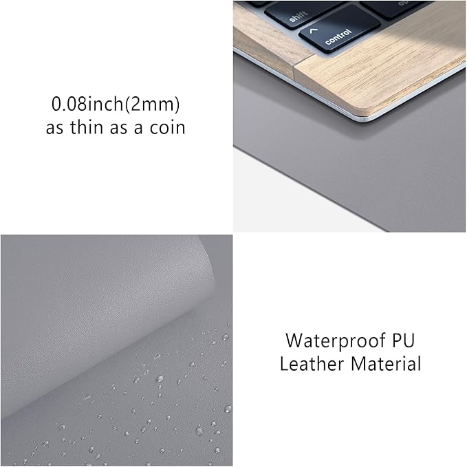 Leather Desk Pad Protector, Mouse Pad, Non - Slip Computer Mat for Desk, PU Leather Office Desk Mat for Home & Office, Waterproof Laptop Desk Blotter Pad for Keyboard and Mouse, Grey (13.7''X23.6'') | Desk Pads Blotters - TrueDesk