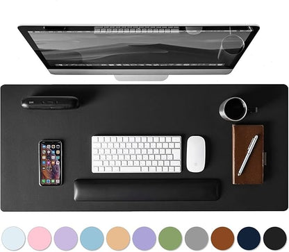 Leather Desk Pad Protector, Mouse Pad, Non - Slip Computer Mat for Desk, PU Leather Office Desk Mat for Home Office, Waterproof Laptop Desk Blotter Pad for Keyboard and Mouse, Black (13.7''X23.6'') | Desk Pads Blotters - TrueDesk