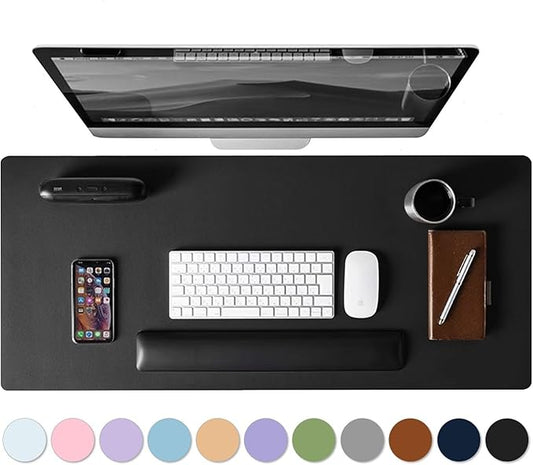 Leather Desk Pad Protector, Mouse Pad, Non - Slip Computer Mat for Desk, PU Leather Office Desk Mat for Home Office, Waterproof Laptop Desk Blotter Pad for Keyboard and Mouse, Black (13.7''X23.6'') | Desk Pads Blotters - TrueDesk