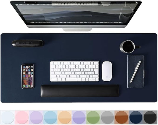 Leather Desk Pad Protector, Mouse Pad, Non - Slip Computer Mat for Desk, PU Leather Office Desk Mat for Home & Office, Waterproof Laptop Desk Blotter Pad for Keyboard and Mouse, Navy (13.7''X23.6'') | Desk Pads Blotters - TrueDesk