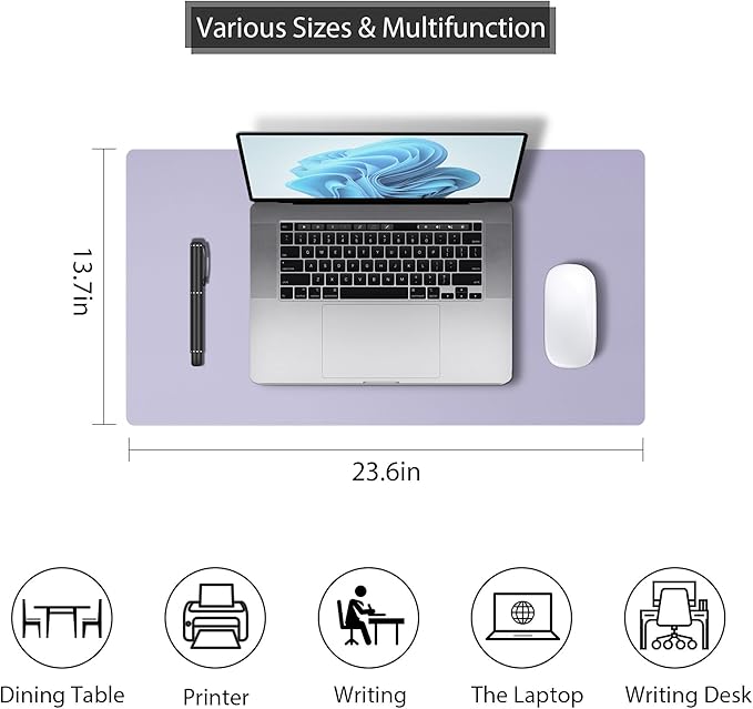 Leather Desk Pad Protector, Mouse Pad, Non - slip Computer Mat, PU Leather Office Mat for Home & Office, Waterproof Laptop Desk Blotter for Keyboard and Mouse, Violet Tulip (13.7''X23.6'') | Desk Pads Blotters - TrueDesk