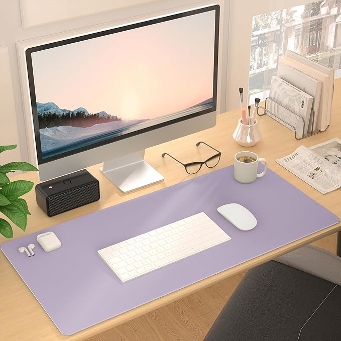 Leather Desk Pad Protector, Mouse Pad, Non - slip Computer Mat, PU Leather Office Mat for Home & Office, Waterproof Laptop Desk Blotter for Keyboard and Mouse, Violet Tulip (13.7''X23.6'') | Desk Pads Blotters - TrueDesk