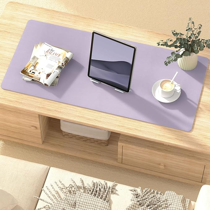 Leather Desk Pad Protector, Mouse Pad, Non - slip Computer Mat, PU Leather Office Mat for Home & Office, Waterproof Laptop Desk Blotter for Keyboard and Mouse, Violet Tulip (13.7''X23.6'') | Desk Pads Blotters - TrueDesk