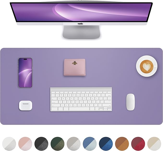 Leather Desk Pad Protector, Mouse Pad, Non - Slip PU Leather Desk Blotter, Large Waterproof Keyboard Mat for Office/Home/Decor (Purple, 48" x 17") | Desk Pads Blotters - TrueDesk