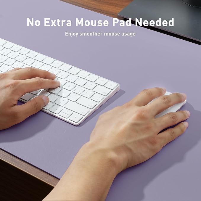 Leather Desk Pad Protector, Mouse Pad, Office Desk Mat, Non - Slip PU Leather Desk Blotter, Laptop Desk Pad, Waterproof Desk Writing Pad for Office and Home (48"x17", Lavender) | Mouse Pads - TrueDesk