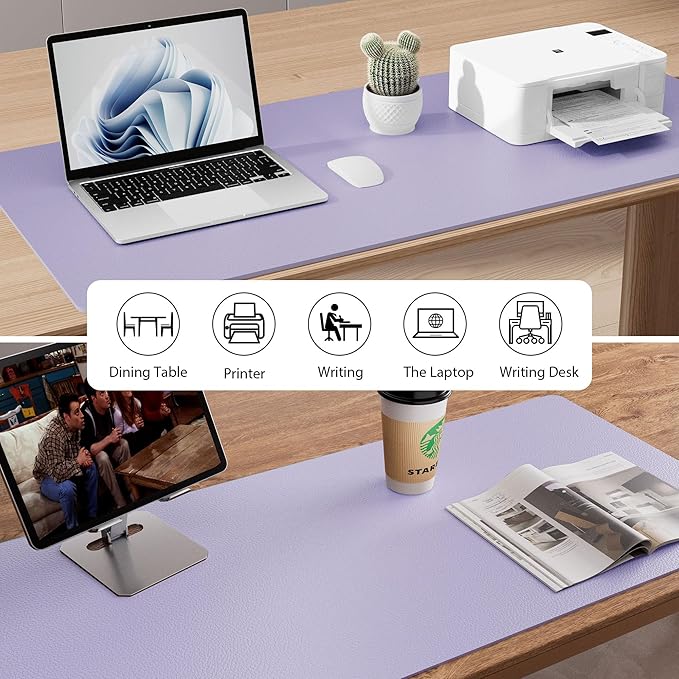 Leather Desk Pad Protector, Mouse Pad, Office Desk Mat, Non - Slip PU Leather Desk Blotter, Laptop Desk Pad, Waterproof Desk Writing Pad for Office and Home (48"x17", Lavender) | Mouse Pads - TrueDesk