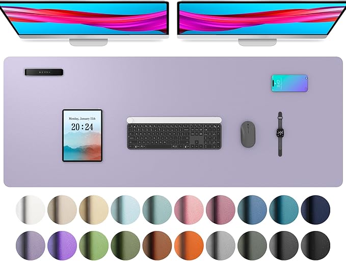Leather Desk Pad Protector, Mouse Pad, Office Desk Mat, Non - Slip PU Leather Desk Blotter, Laptop Desk Pad, Waterproof Desk Writing Pad for Office and Home (48"x17", Lavender) | Mouse Pads - TrueDesk