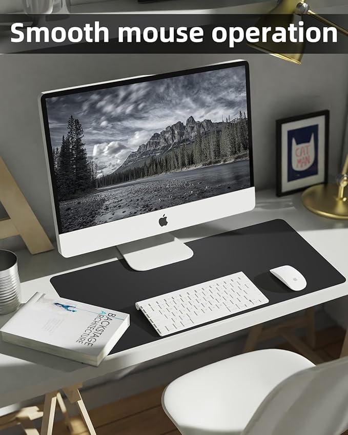 Leather Desk Pad Protector, Mouse pad,Office Desk mat,Computer and Laptop Mat, Non - Slip PU Leather Desk Blotter, Desktop Protector and Cover for Keyboard and Mouse(35.4"x17"Black) | Desk Pads Blotters - TrueDesk