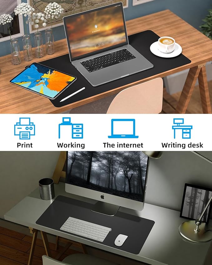 Leather Desk Pad Protector, Mouse pad,Office Desk mat,Computer and Laptop Mat, Non - Slip PU Leather Desk Blotter, Desktop Protector and Cover for Keyboard and Mouse(35.4"x17"Black) | Desk Pads Blotters - TrueDesk