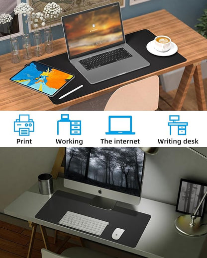 Leather Desk Pad Protector, Mouse pad,Office Desk mat,Computer and Laptop Mat, Non - Slip PU Leather Desk Blotter, Desktop Protector and Cover for Keyboard and Mouse(35.4"x17"Black) | Desk Pads Blotters - TrueDesk