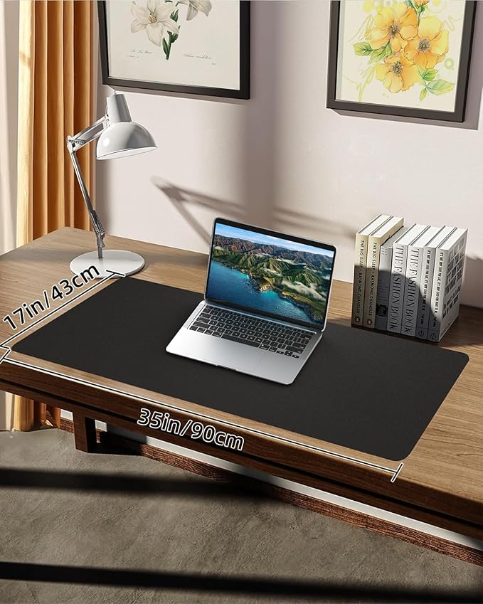 Leather Desk Pad Protector, Mouse pad,Office Desk mat,Computer and Laptop Mat, Non - Slip PU Leather Desk Blotter, Desktop Protector and Cover for Keyboard and Mouse(35.4"x17"Black) | Desk Pads Blotters - TrueDesk