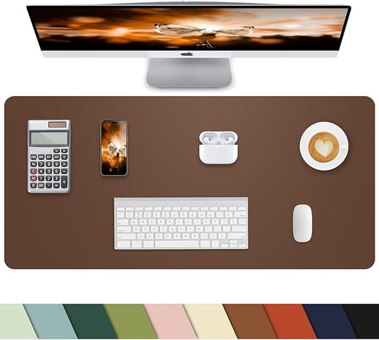 Leather Desk Pad Protector - Non - Slip PU Laptop Mat for Office/Home - Waterproof Writing Pad (31.5"x15.7", Brown) | Desk Pads Blotters - TrueDesk