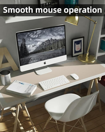 Leather Desk Pad Protector, Office Desk Mat, Large Mouse Pad, Non - Slip Desk Blotter, Laptop Desk Pad, Computer pad,Waterproof Desk Accessories for Office and Home(Beige, 48" x 17") | Desk Pads Blotters - TrueDesk