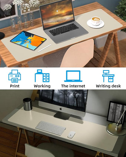 Leather Desk Pad Protector, Office Desk Mat, Large Mouse Pad, Non - Slip Desk Blotter, Laptop Desk Pad, Computer pad,Waterproof Desk Accessories for Office and Home(Beige, 48" x 17") | Desk Pads Blotters - TrueDesk