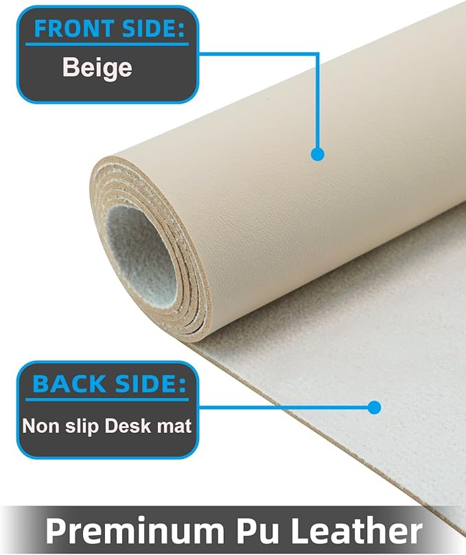 Leather Desk Pad Protector, Office Desk Mat, Large Mouse Pad, Non - Slip Desk Blotter, Laptop Desk Pad, Computer pad,Waterproof Desk Accessories for Office and Home(Beige, 48" x 17") | Desk Pads Blotters - TrueDesk