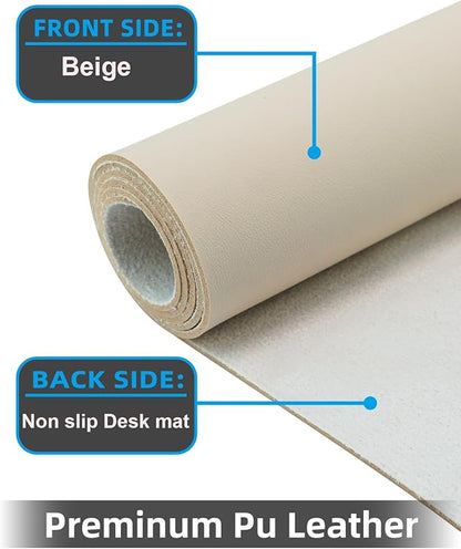 Leather Desk Pad Protector, Office Desk Mat, Large Mouse Pad, Non - Slip Desk Blotter, Laptop Desk Pad, Computer pad,Waterproof Desk Accessories for Office and Home(Beige, 48" x 17") | Desk Pads Blotters - TrueDesk
