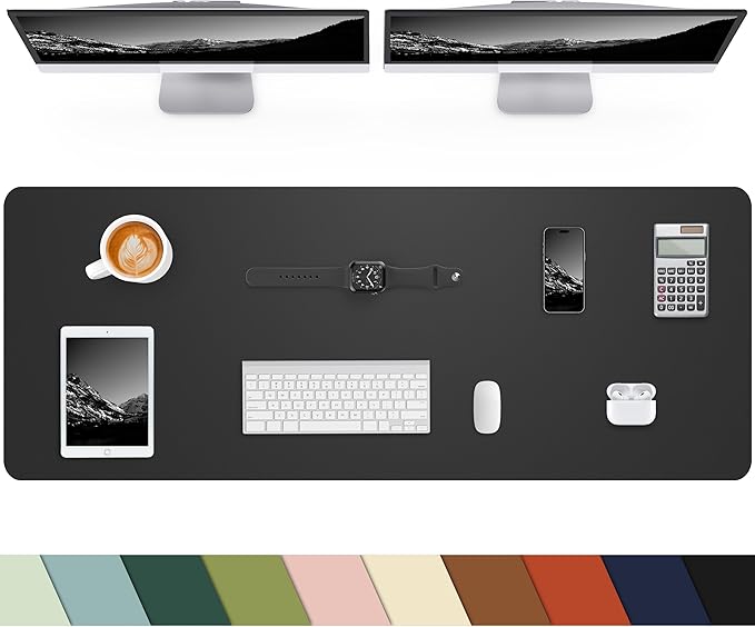 Leather Desk Pad Protector, Office Desk Mat, Large Mouse Pad, Non - Slip PU Leather Desk Blotter, Laptop Desk Pad Desk Accessories for Office and Home (Black, 40" x 17") | Desk Pads Blotters - TrueDesk