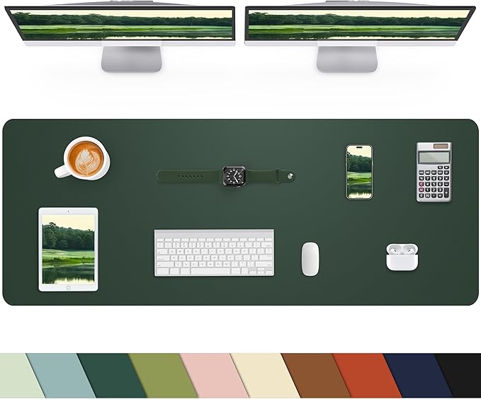 Leather Desk Pad Protector, Office Desk Mat, Large Mouse Pad, Non - Slip PU Leather Desk Blotter, Laptop Desk Pad, Waterproof Writing Pad for Office/Home/Decor (Dark Green, 40" x 17") | Desk Pads Blotters - TrueDesk