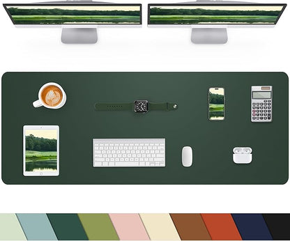 Leather Desk Pad Protector, Office Desk Mat, Large Mouse Pad, Non - Slip PU Leather Desk Blotter, Laptop Desk Pad, Waterproof Writing Pad for Office/Home/Decor (Dark Green, 40" x 17") | Desk Pads Blotters - TrueDesk