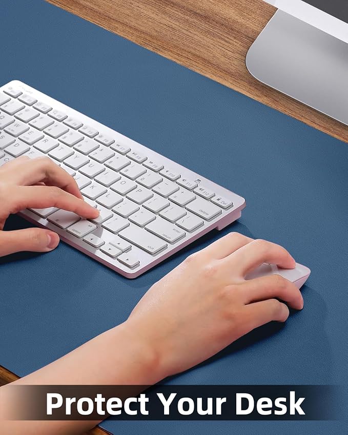 Leather Desk Pad Protector, Office Mat, Large Mouse Pad, Non - Slip Blotter, Laptop Pad, Waterproof Writing Pad for Office & Home (Grey Blue, 40" x 17") | Desk Pads Blotters - TrueDesk
