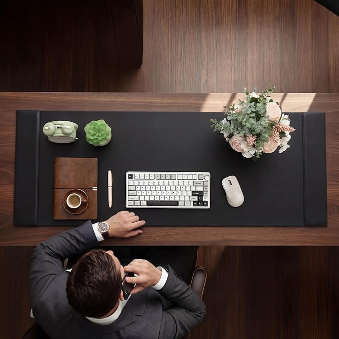 Leather Desk Pad Protector with Side Rails, Executive Office Desk Mat for Home Workspace, Writing Surface, Mouse & Keyboard Pad, Elegant Gift for Men Dad Husband(Black,47.2 x 17 Inch) | Desk Pads Blotters - TrueDesk