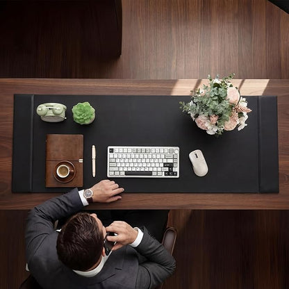 Leather Desk Pad Protector with Side Rails, Executive Office Desk Mat for Home Workspace, Writing Surface, Mouse & Keyboard Pad, Elegant Gift for Men Dad Husband(Black,47.2 x 17 Inch) | Desk Pads Blotters - TrueDesk