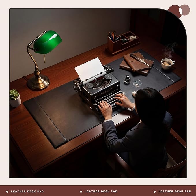 Leather Desk Pad Protector with Side Rails, Executive Office Desk Mat for Home Workspace, Writing Surface, Mouse & Keyboard Pad, Elegant Gift for Men Dad Husband(Black,47.2 x 17 Inch) | Desk Pads Blotters - TrueDesk