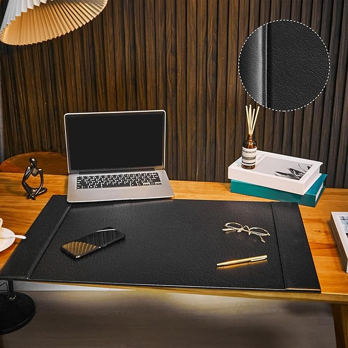 Leather Desk Pad Protector with Side Rails, Executive Office Desk Mat for Home Workspace, Writing Surface, Mouse & Keyboard Pad, Elegant Gift for Men Dad Husband(Black,30 x 18 Inch) | Desk Pads Blotters - TrueDesk