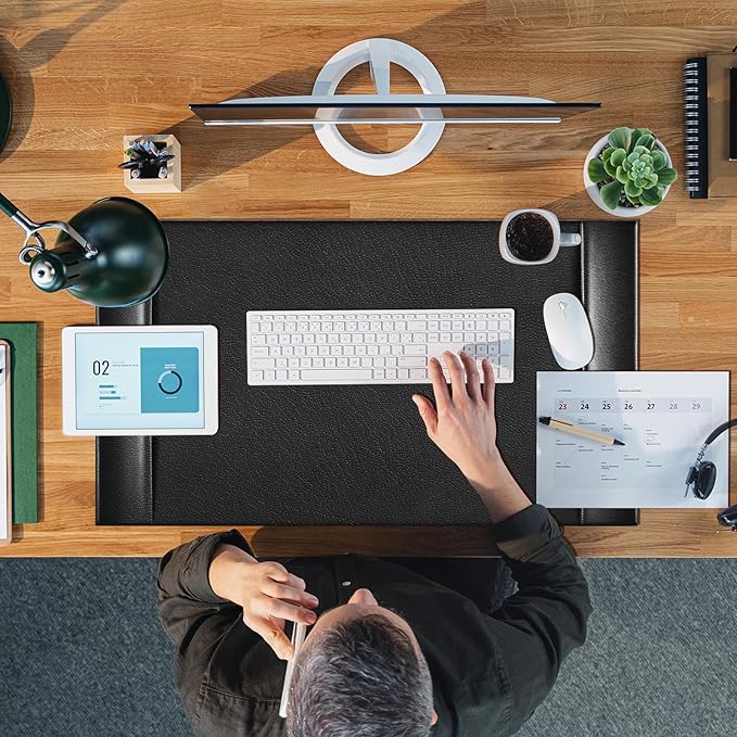 Leather Desk Pad Protector with Side Rails, Executive Office Desk Mat for Home Workspace, Writing Surface, Mouse & Keyboard Pad, Elegant Gift for Men Dad Husband(Black,30 x 18 Inch) | Desk Pads Blotters - TrueDesk