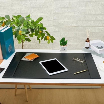 Leather Desk Pad Protector with Side Rails, Executive Office Desk Mat for Home Workspace, Writing Surface, Mouse & Keyboard Pad, Elegant Gift for Men Dad Husband(Black,30 x 18 Inch) | Desk Pads Blotters - TrueDesk
