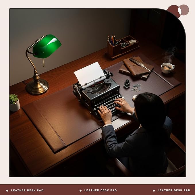 Leather Desk Pad Protector with Side Rails, Executive Office Desk Mat for Home Workspace, Writing Surface, Mouse & Keyboard Pad, Elegant Gift for Men Dad Husband(Brown,47.2 x 17 Inch) | Desk Pads Blotters - TrueDesk