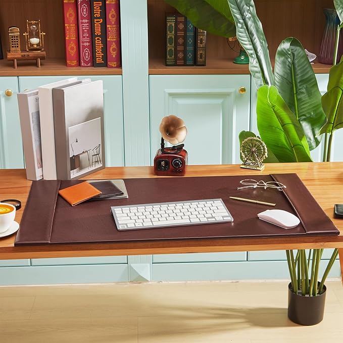 Leather Desk Pad Protector with Side Rails, Executive Office Desk Mat for Home Workspace, Writing Surface, Mouse & Keyboard Pad, Elegant Gift for Men Dad Husband(Brown,30 x 18 Inch) | Desk Pads Blotters - TrueDesk