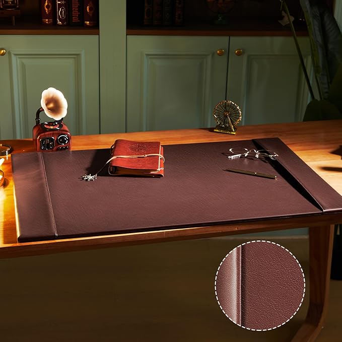 Leather Desk Pad Protector with Side Rails, Executive Office Desk Mat for Home Workspace, Writing Surface, Mouse & Keyboard Pad, Elegant Gift for Men Dad Husband(Brown,30 x 18 Inch) | Desk Pads Blotters - TrueDesk