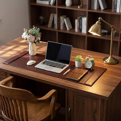 Leather Desk Pad Protector with Side Rails, Executive Office Desk Mat for Home Workspace, Writing Surface, Mouse & Keyboard Pad, Elegant Gift for Men Dad Husband(Brown,47.2 x 17 Inch) | Desk Pads Blotters - TrueDesk