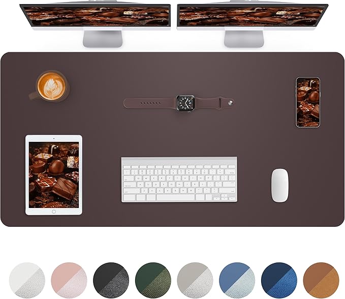 Leather Desk Pad Protector,48" x 23"Large Desk mat,Office Desk Mat, Non - Slip PU Leather Desk Blotter,Mouse pad,Waterproof Keyboard mat for Office/Home/Decor (Coffee) | Desk Pads Blotters - TrueDesk