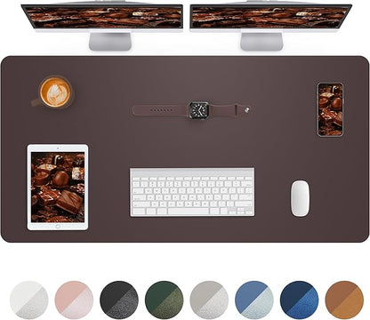 Leather Desk Pad Protector,48" x 23"Large Desk mat,Office Desk Mat, Non - Slip PU Leather Desk Blotter,Mouse pad,Waterproof Keyboard mat for Office/Home/Decor (Coffee) | Desk Pads Blotters - TrueDesk