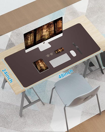 Leather Desk Pad Protector,48" x 23"Large Desk mat,Office Desk Mat, Non - Slip PU Leather Desk Blotter,Mouse pad,Waterproof Keyboard mat for Office/Home/Decor (Coffee) | Desk Pads Blotters - TrueDesk