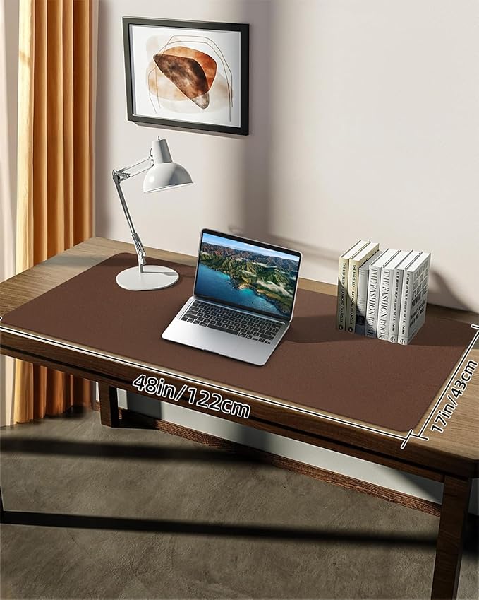 Leather Desk Pad Protector,48"x 17"Desk Mat Large, Mouse Pad, Non - Slip PU Leather Desk Blotter,Waterproof Desk Pad for Office/Home Brown | Desk Pads Blotters - TrueDesk