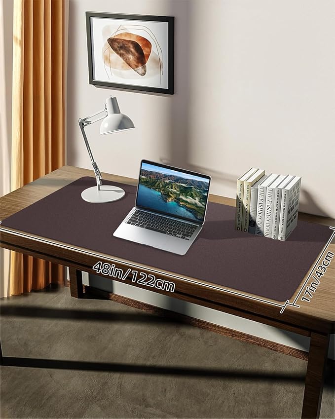 Leather Desk Pad Protector,48"x 17"Desk Mat Large, Mouse Pad, Non - Slip PU Leather Desk Blotter,Waterproof Desk Pad for Office/Home(Coffee) | Desk Pads Blotters - TrueDesk