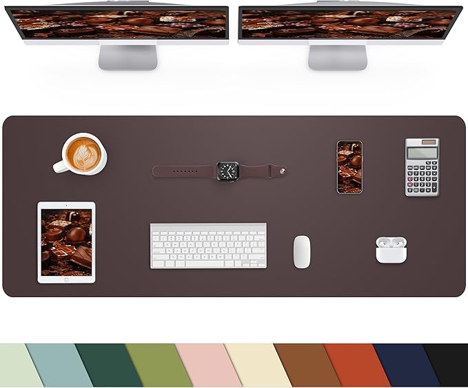 Leather Desk Pad Protector,48"x 17"Desk Mat Large, Mouse Pad, Non - Slip PU Leather Desk Blotter,Waterproof Desk Pad for Office/Home(Coffee) | Desk Pads Blotters - TrueDesk