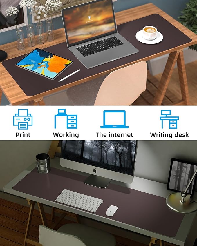 Leather Desk Pad Protector,48"x 17"Desk Mat Large, Mouse Pad, Non - Slip PU Leather Desk Blotter,Waterproof Desk Pad for Office/Home(Coffee) | Desk Pads Blotters - TrueDesk